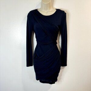 Alice + Olivia Dress Long Sleeve Size 2 / XS Silk Chiffon Navy Blue Pencil Wrap